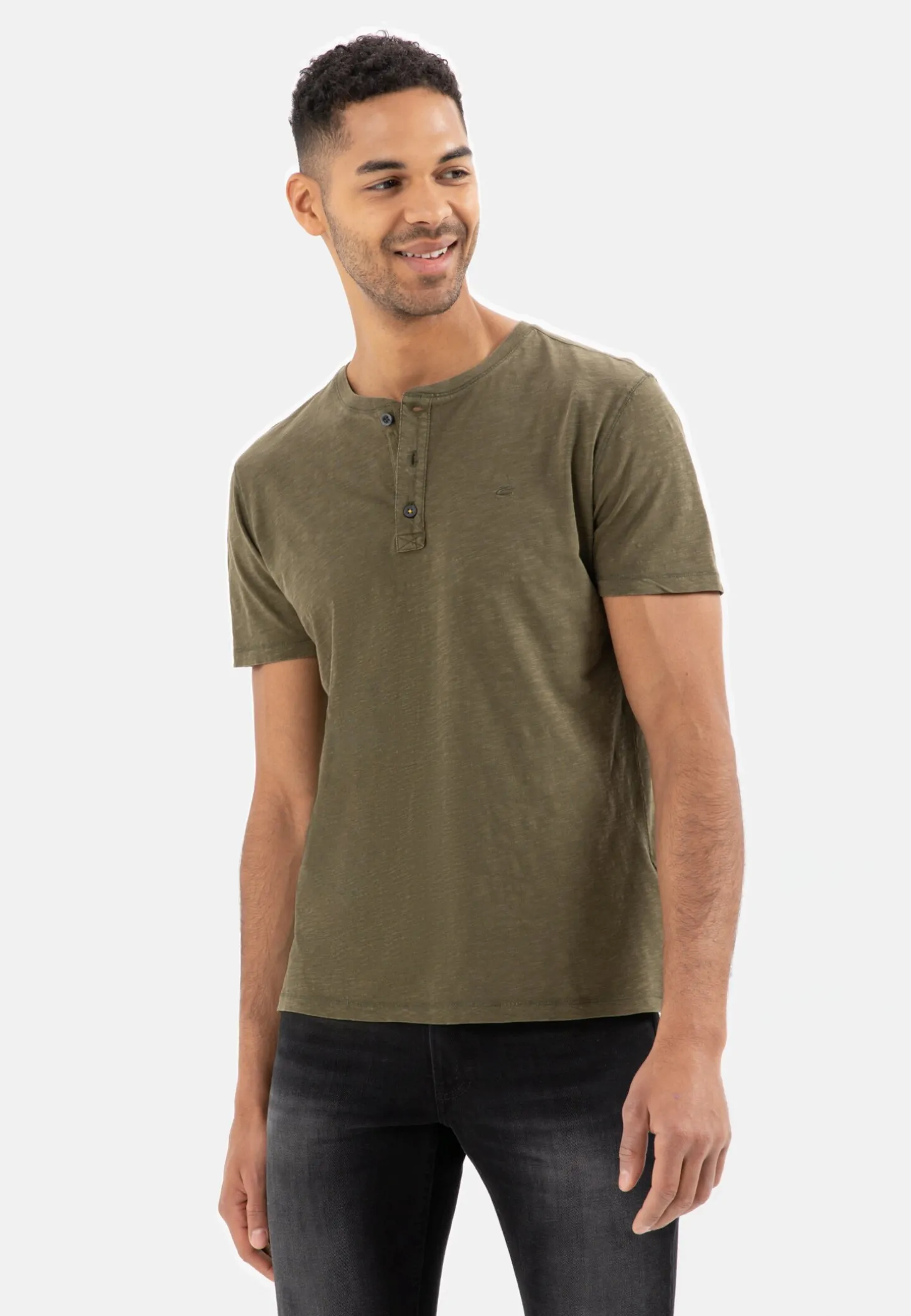 Henley Shirt mit kurzem Arm aus reiner Baumwolle
