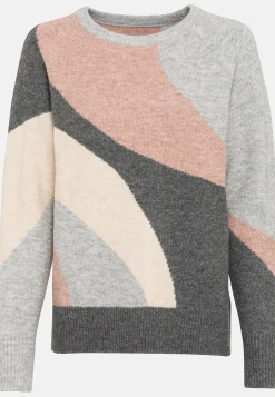 Intarsien Strickpullover mit Rundhalsausschnitt