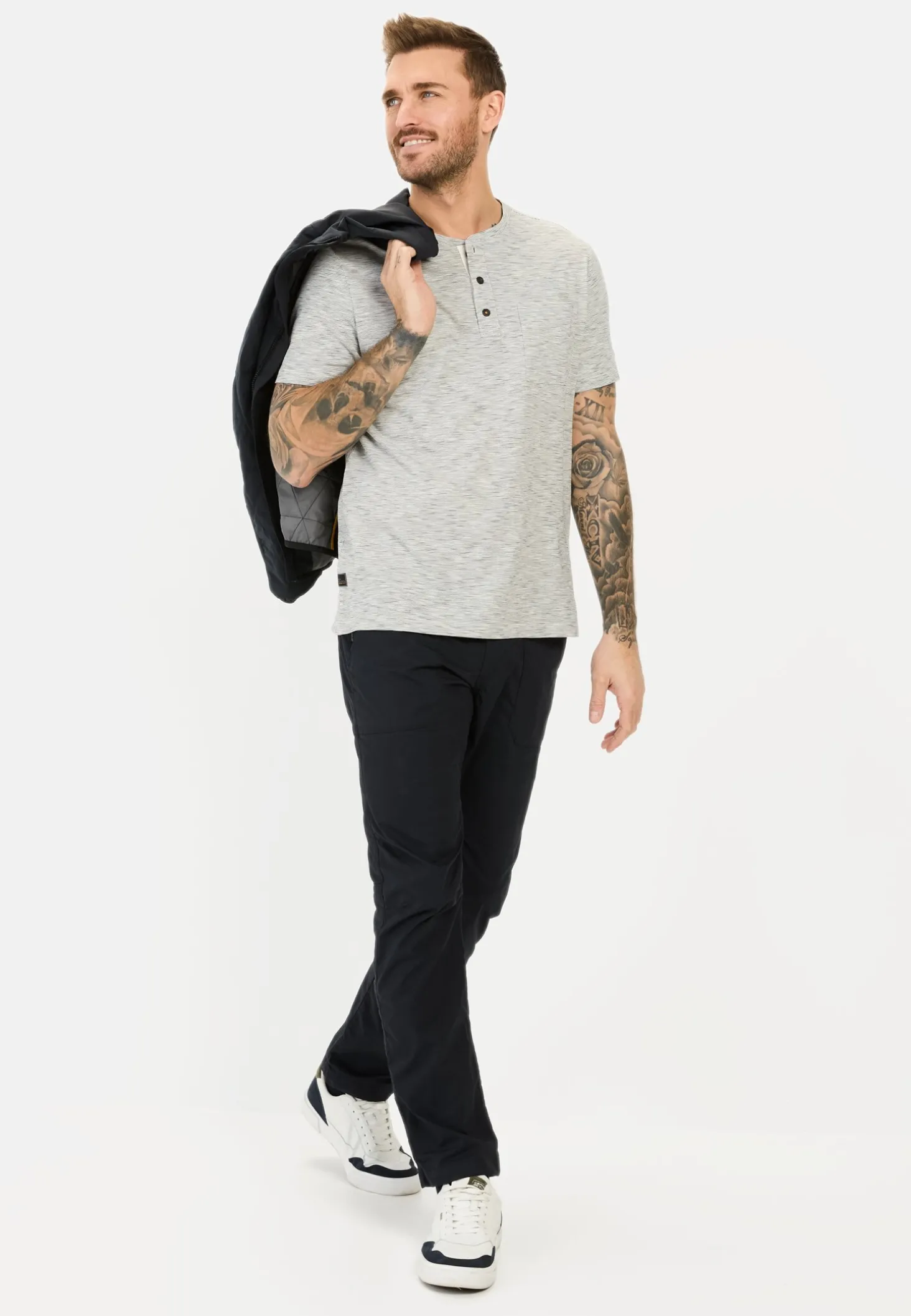 Kurzarm Henley aus reiner Baumwolle
