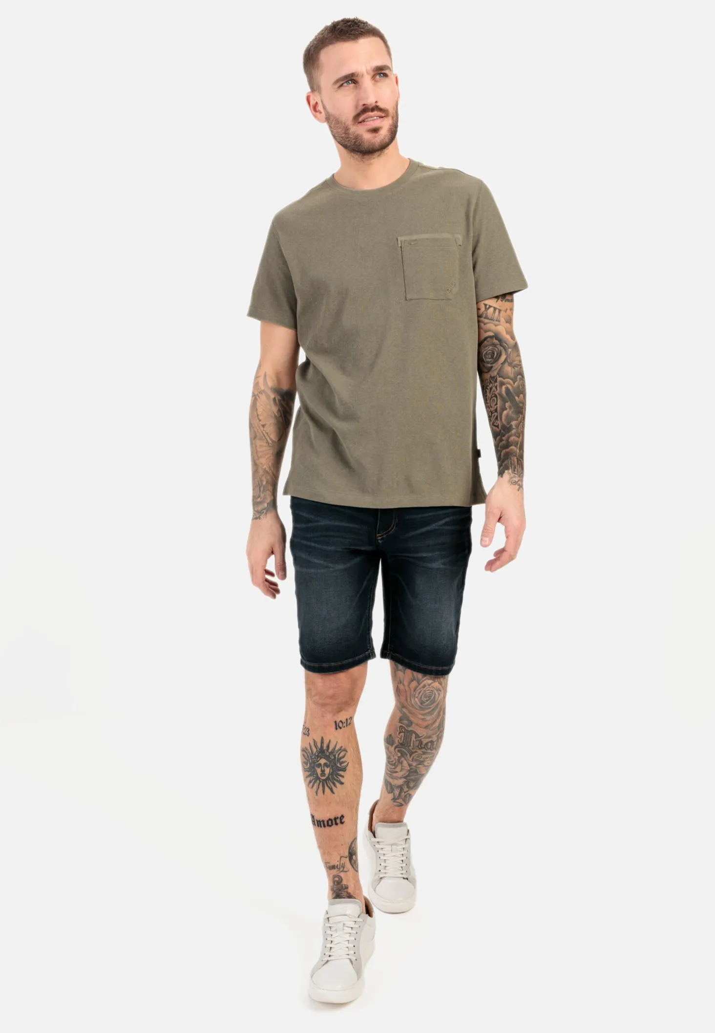 Kurzarm T-Shirt aus Baumwoll-Leinen-Mix