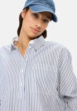 Langarm Bluse aus reiner Baumwolle mit Kentkragen und Brusttasche