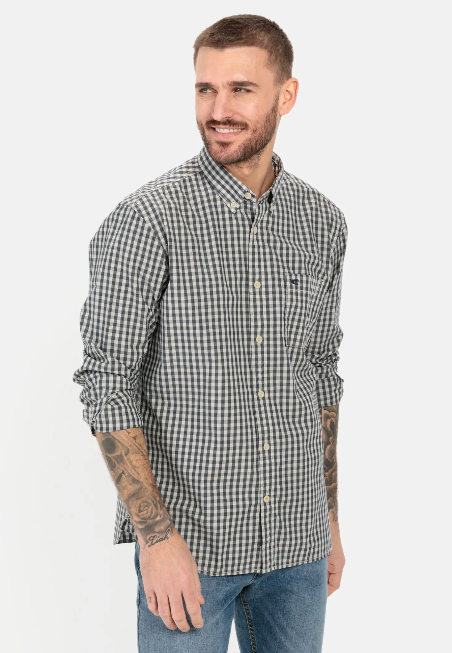 Langarm Shirt aus reiner Baumwolle mit Button-Down-Kragen