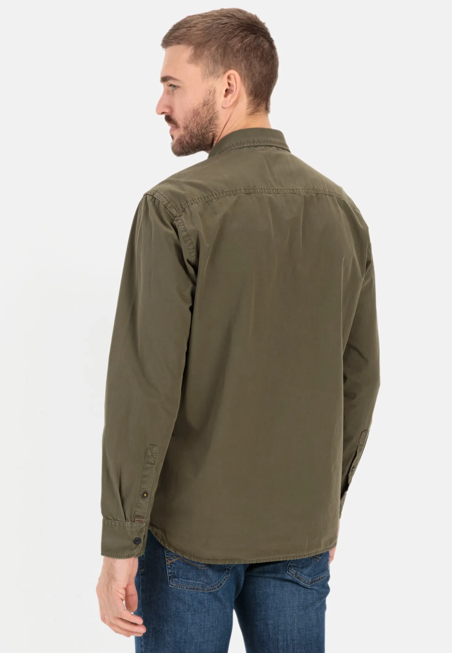 Langarm Shirt aus reiner Baumwolle mit Button-Down Kragen und Brusttasche