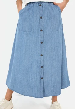 Langer Denim-Rock mit elastischem Bund