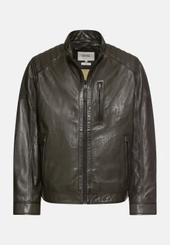 Leder Bikerjacke mit Stehkragen