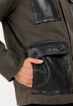 Leder Blouson mit Materialkontrast