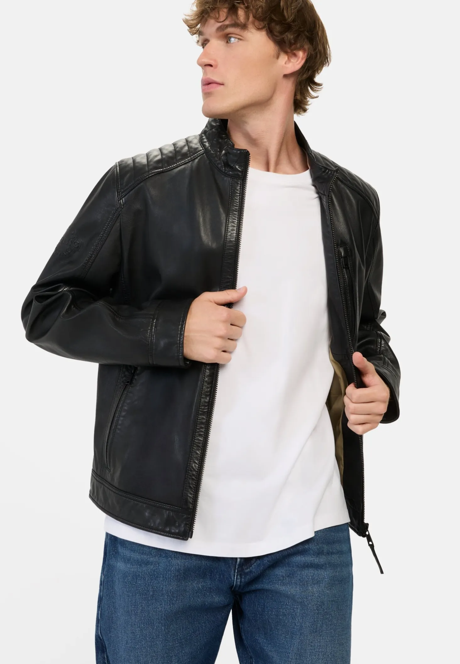 Lederjacke mit Reißverschlusstaschen