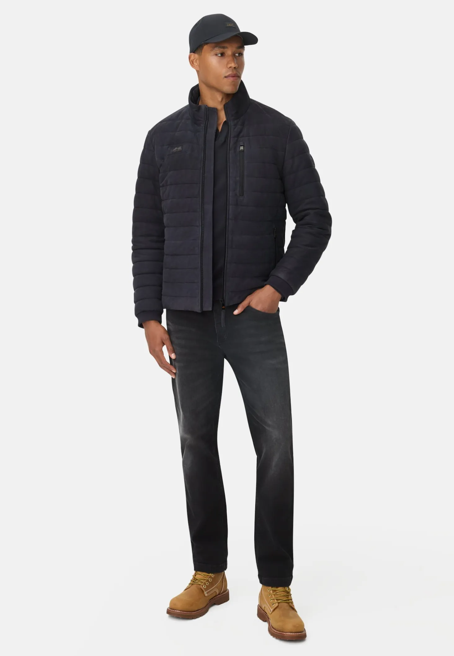Lederjacke mit Stehkragen und Brusttasche