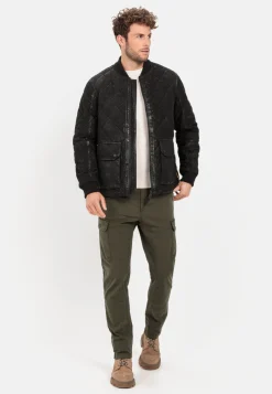 Leder-Steppjacke mit Strickkragen