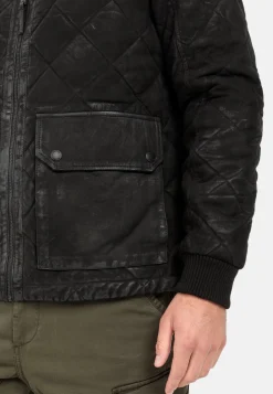Leder-Steppjacke mit Strickkragen