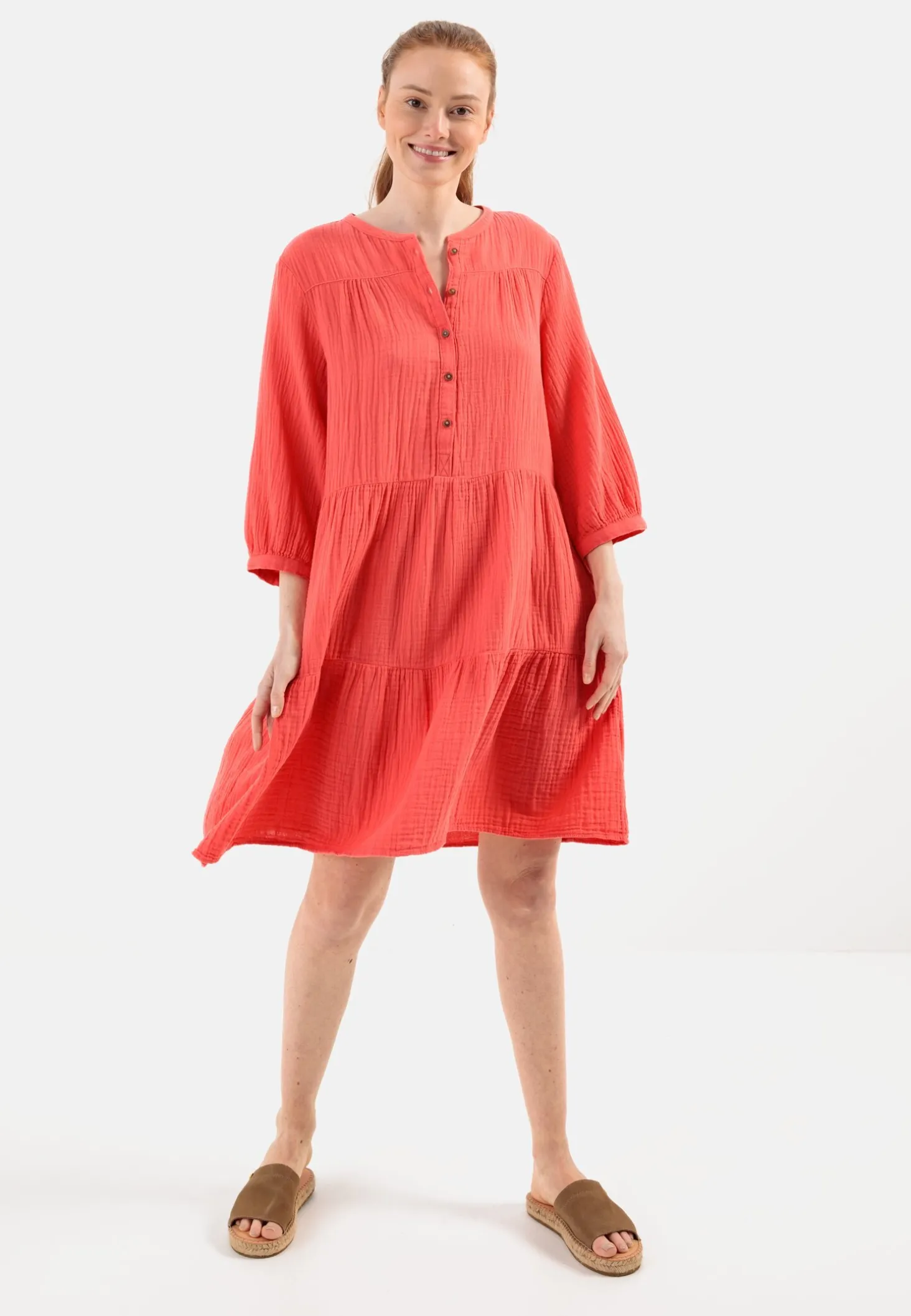 Musselin Stufenkleid mit Knopfleiste