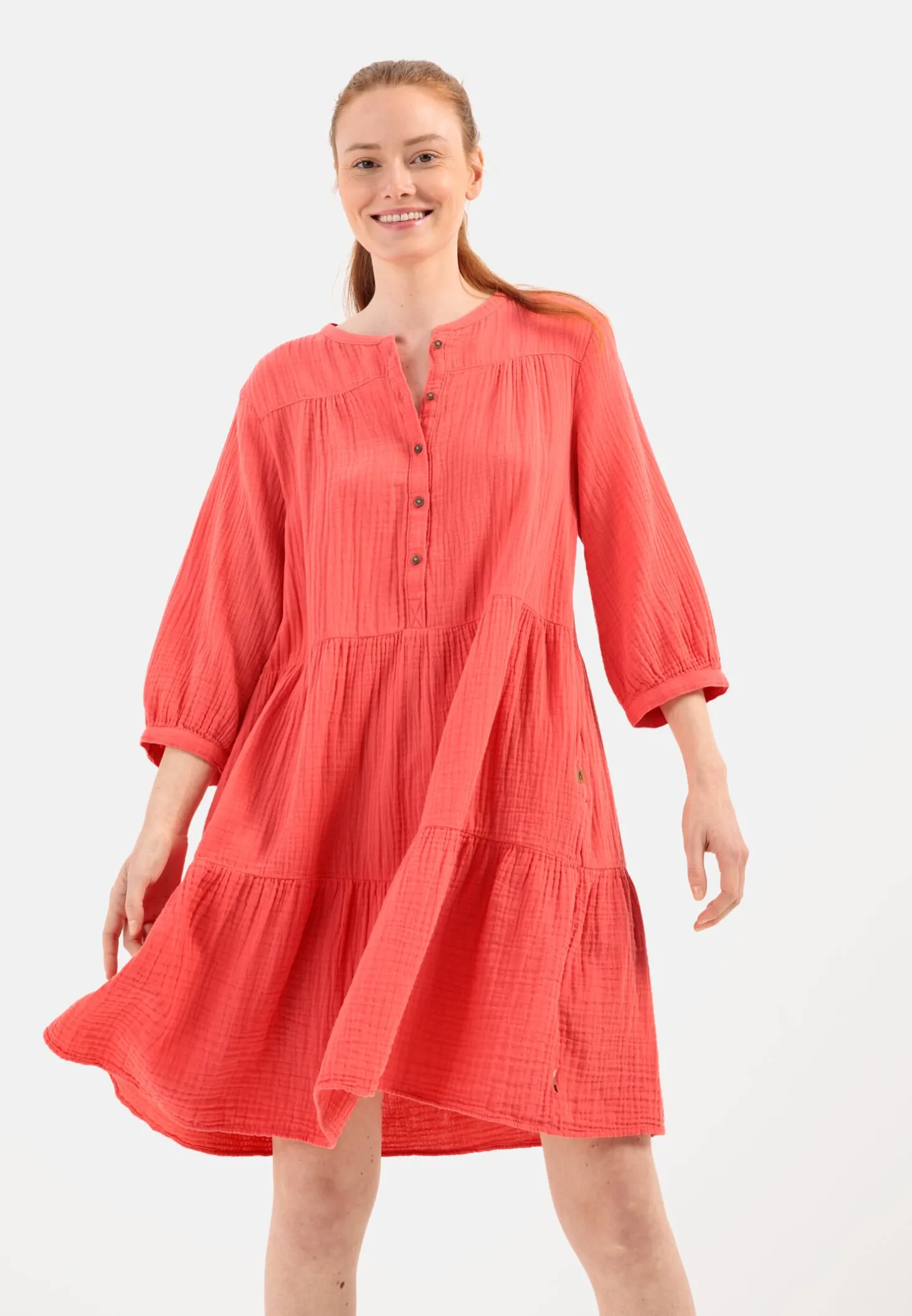 Musselin Stufenkleid mit Knopfleiste