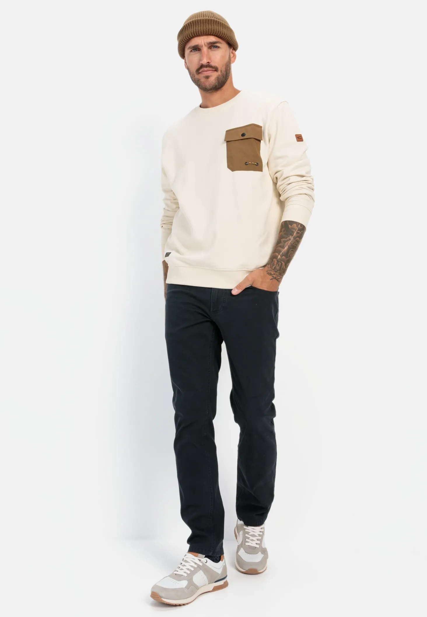 Rundhals Sweatshirt mit Brusttasche