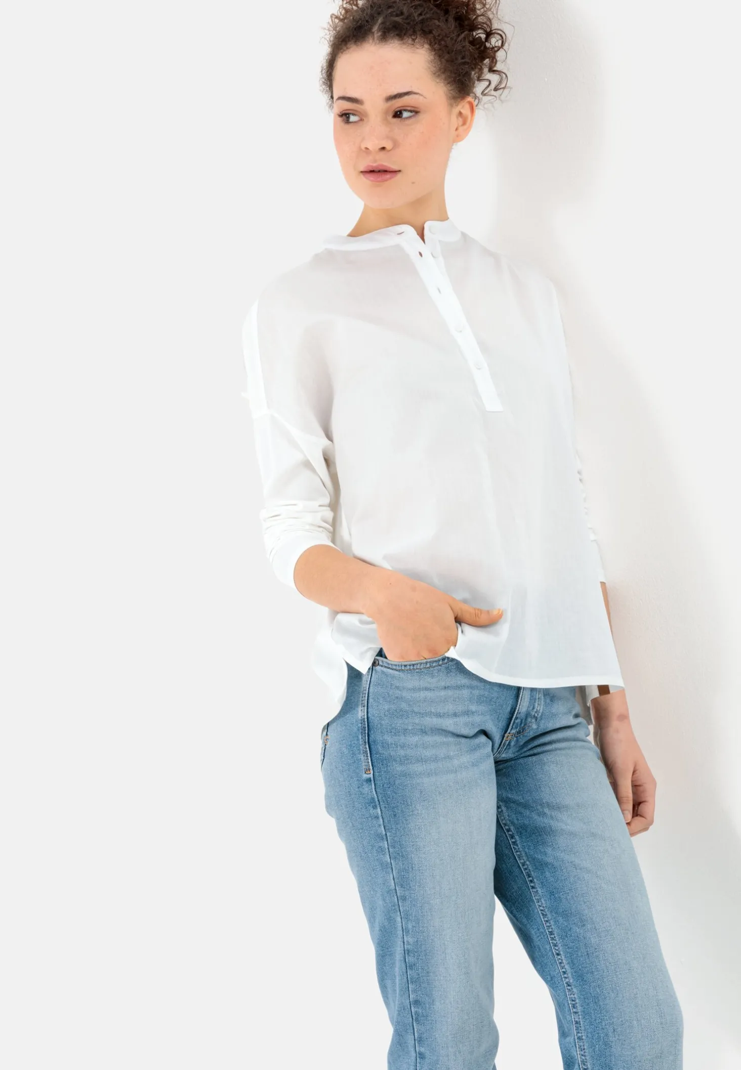 Schlupfbluse mit Jerseyeinsatz