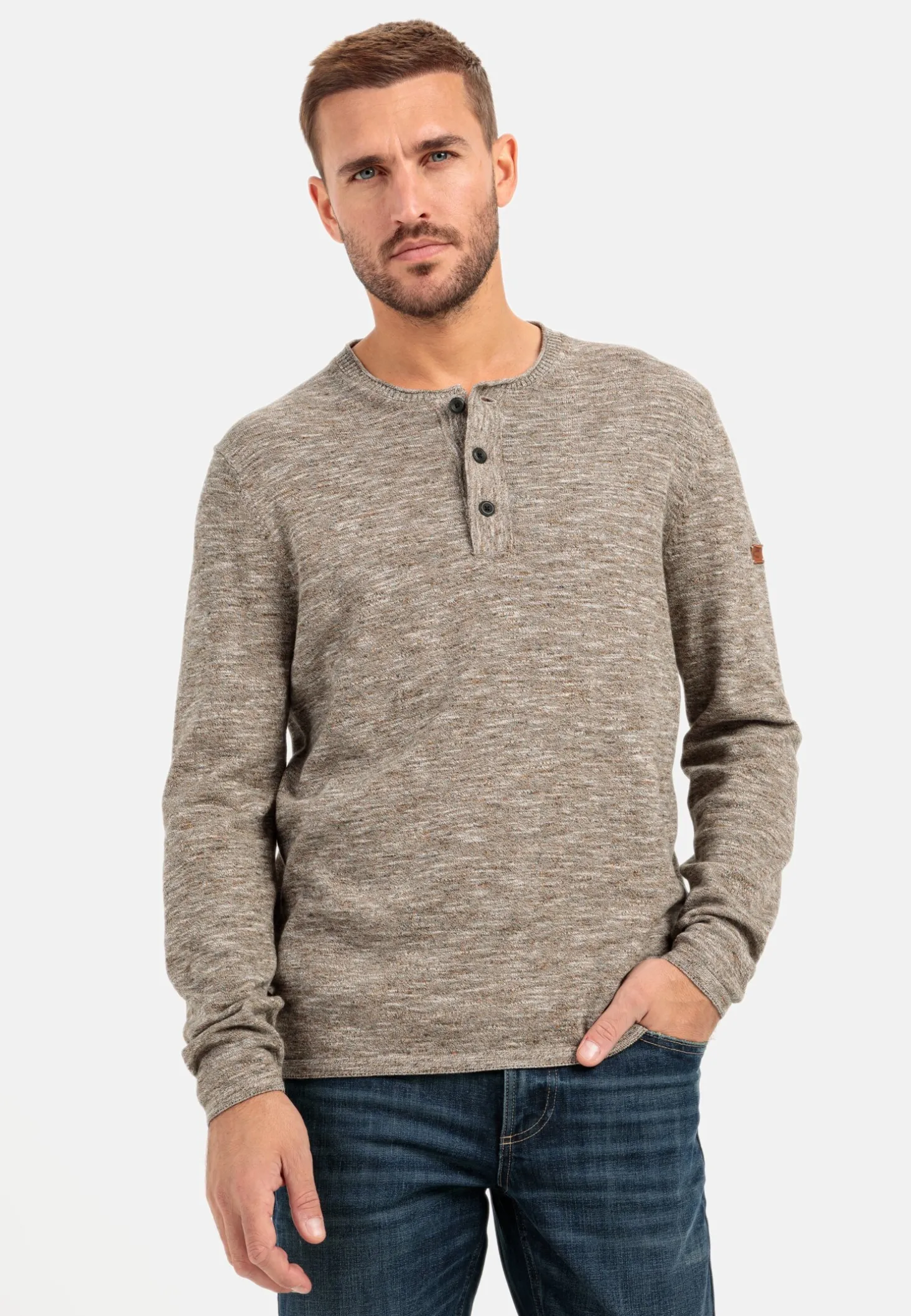 Strick Henleyshirt aus reiner Baumwolle