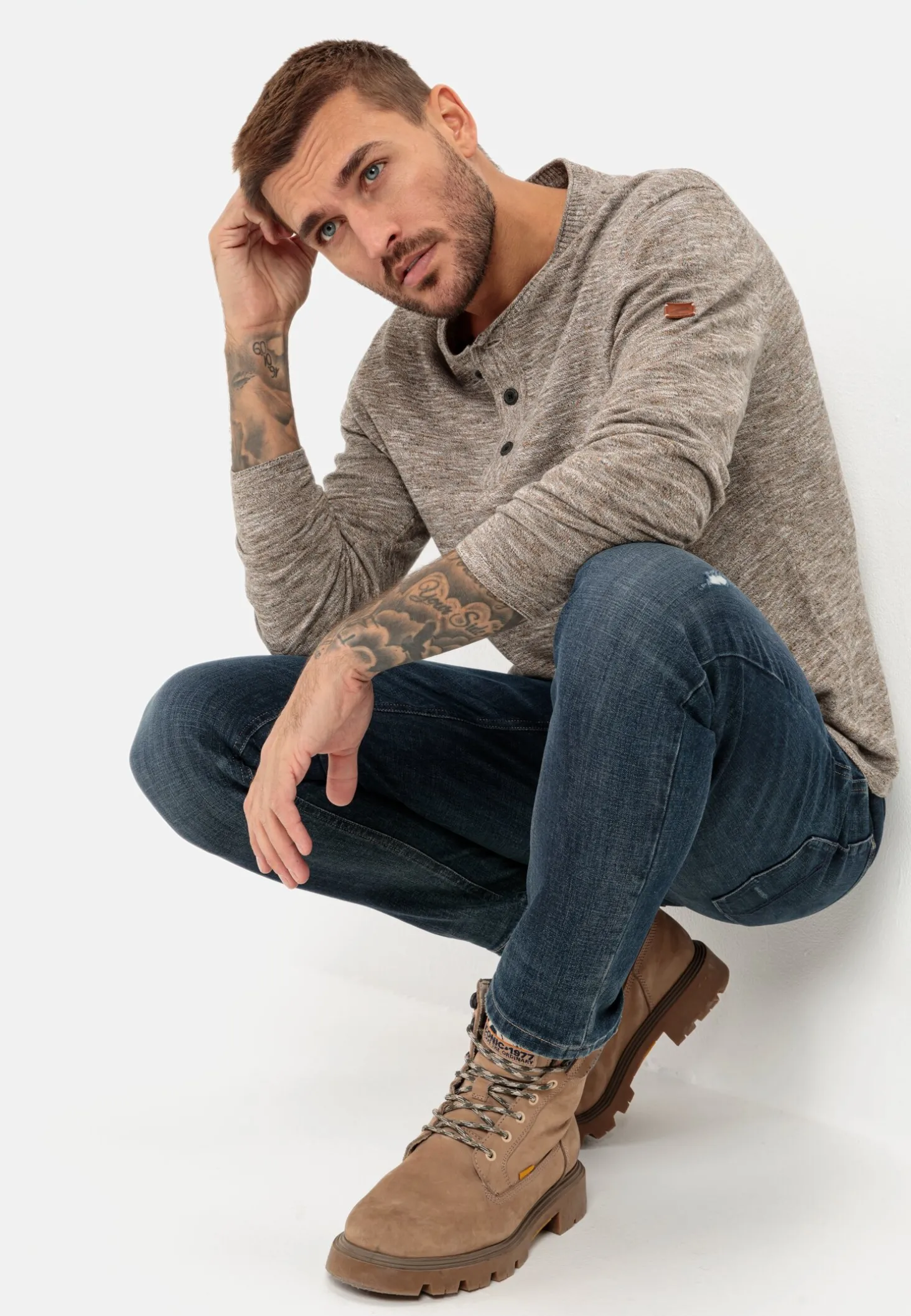 Strick Henleyshirt aus reiner Baumwolle