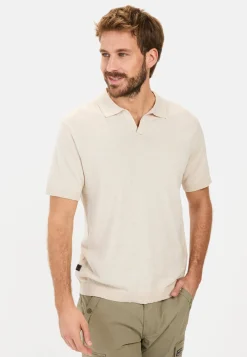 Strick-Poloshirt aus Baumwoll-Leinen-Mix