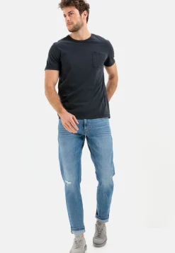 Tapered Fit Destroyed Jeans mit Smartphone Tasche