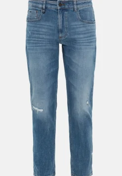 Tapered Fit Destroyed Jeans mit Smartphone Tasche
