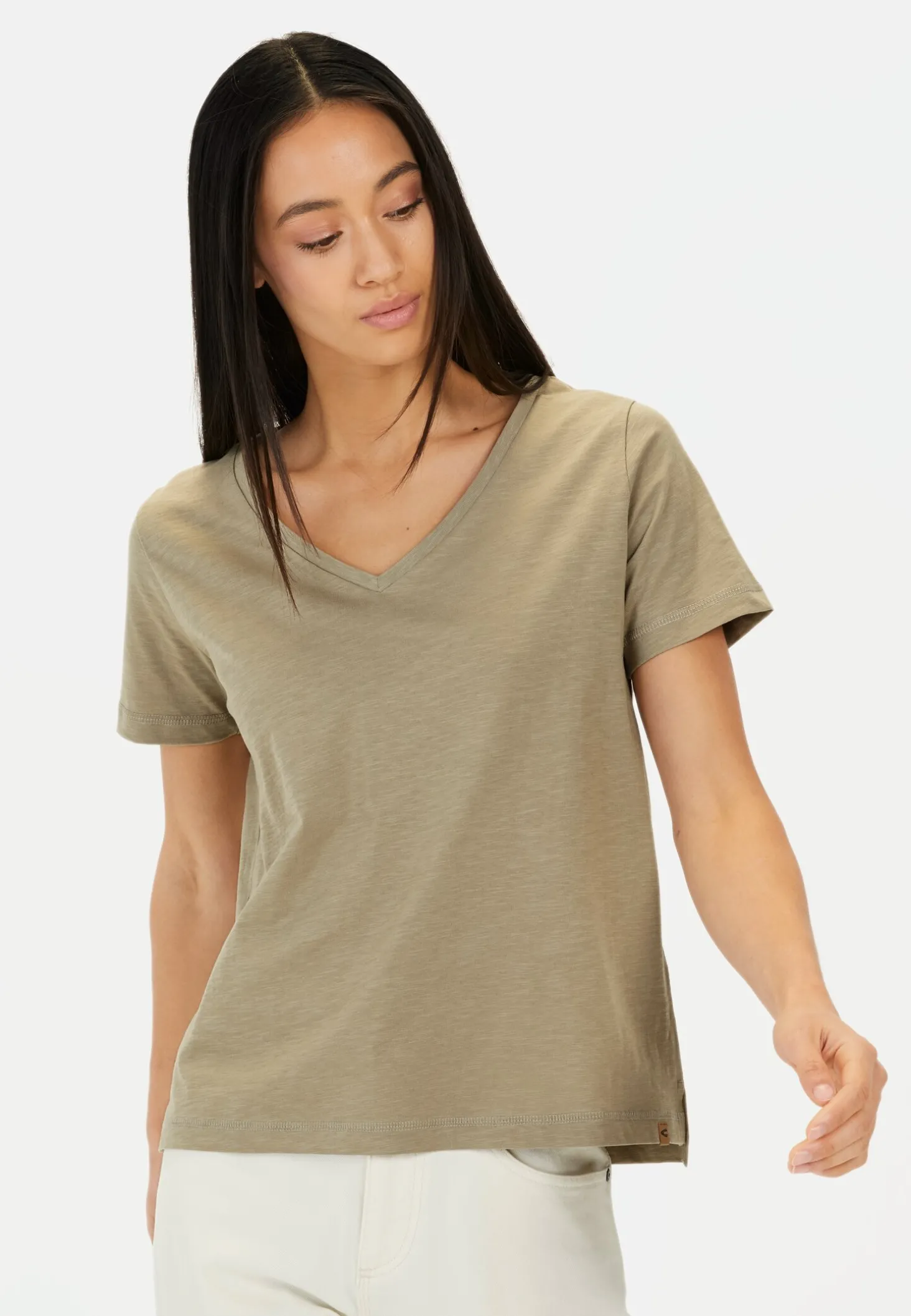 T-Shirt mit V-Ausschnitt aus reiner Baumwolle
