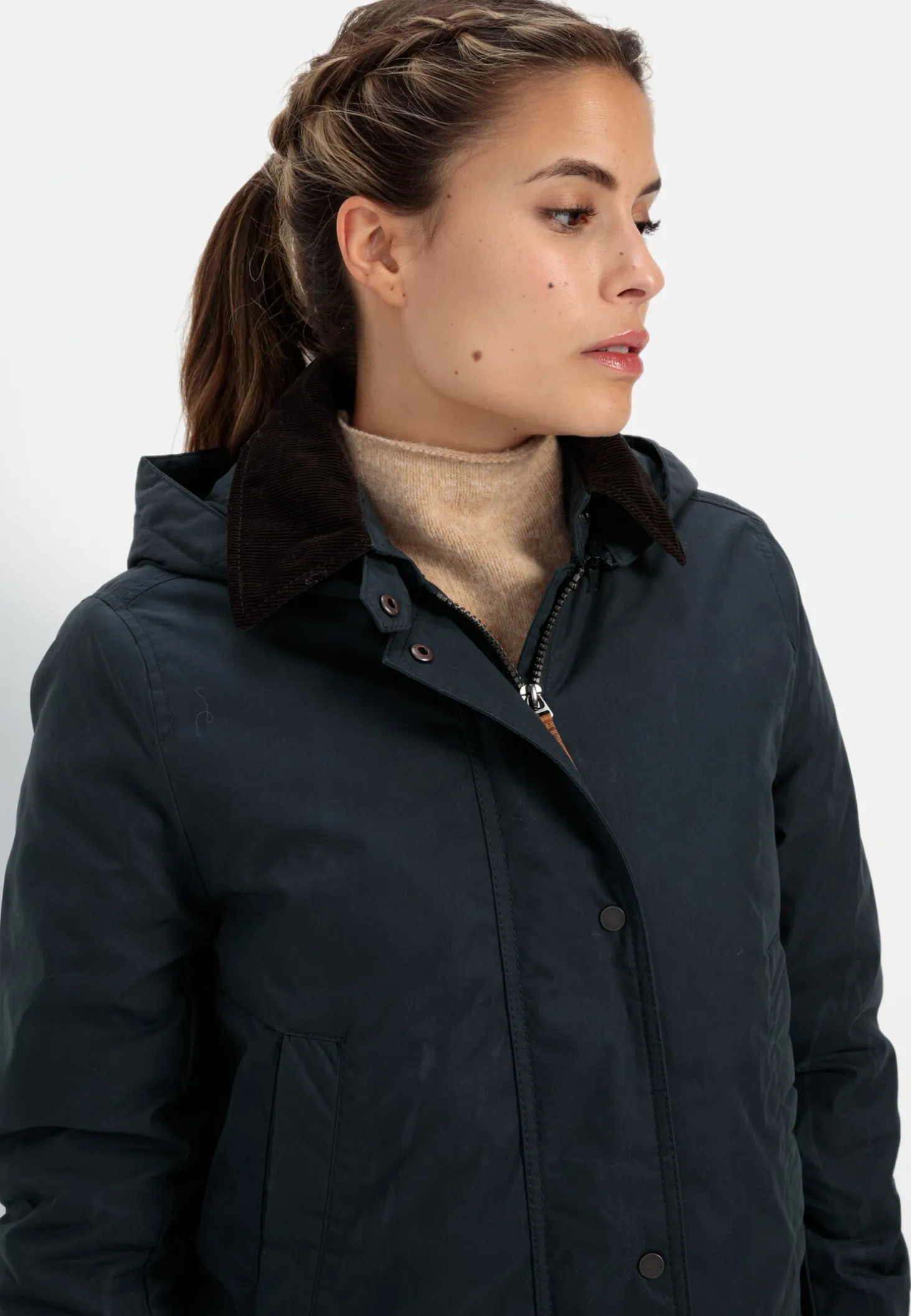 Wachsjacke mit abnehmbarer Kapuze